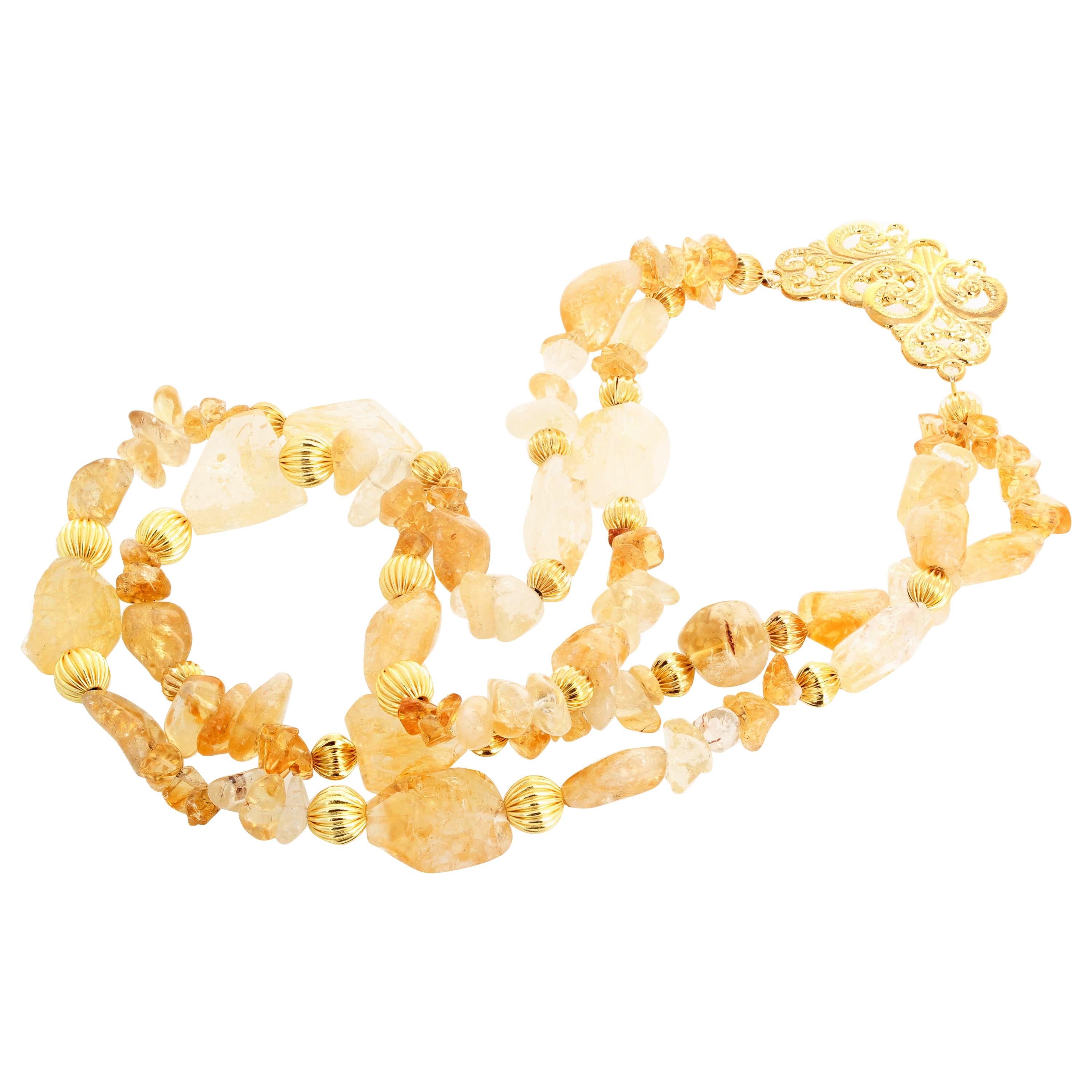 AJD Fascinating Brilliant Double Strand Glittering Citrine Chunky Necklace