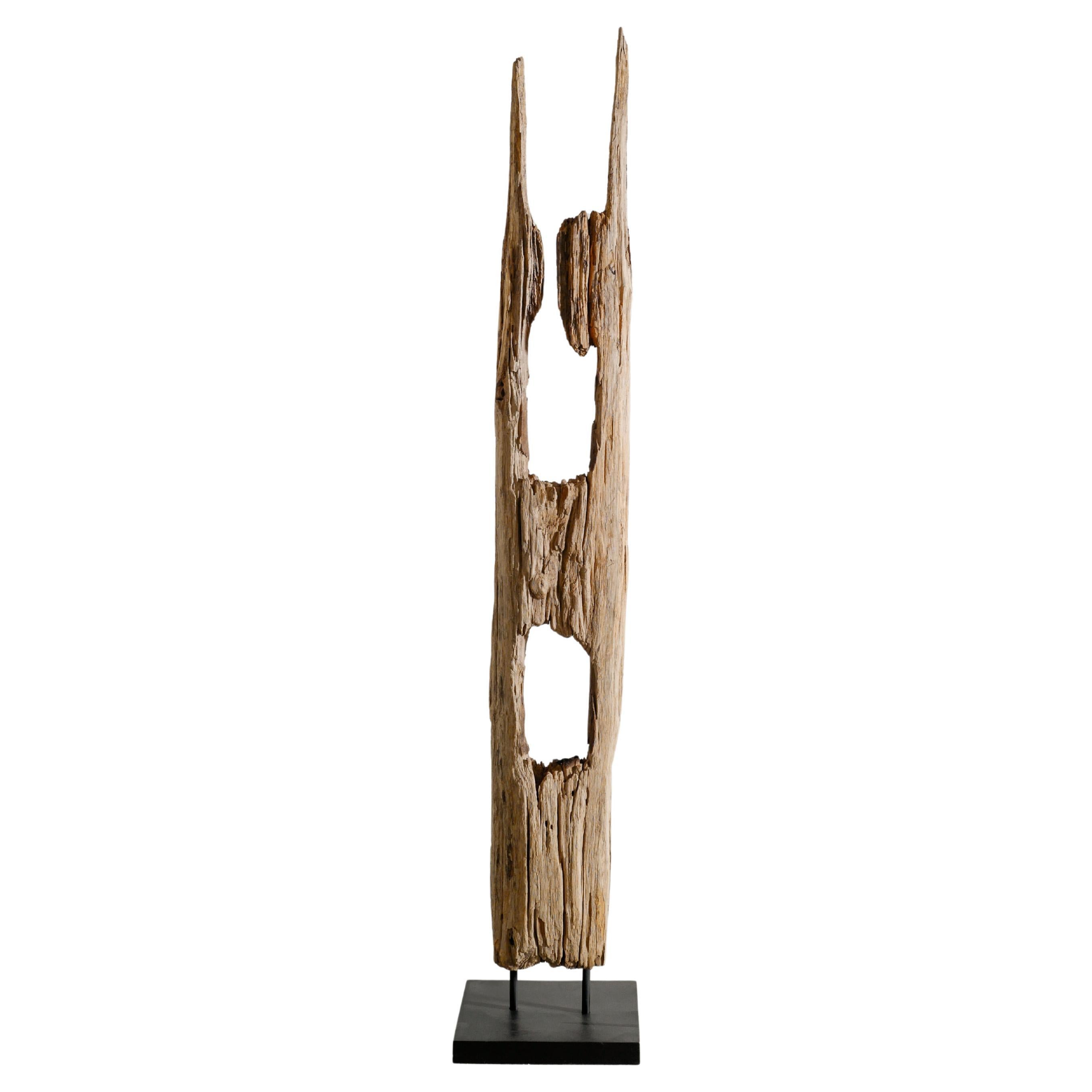Unique Driftwood Floor Toteme Sculpture in a Wabi Sabi & Brutalist Style