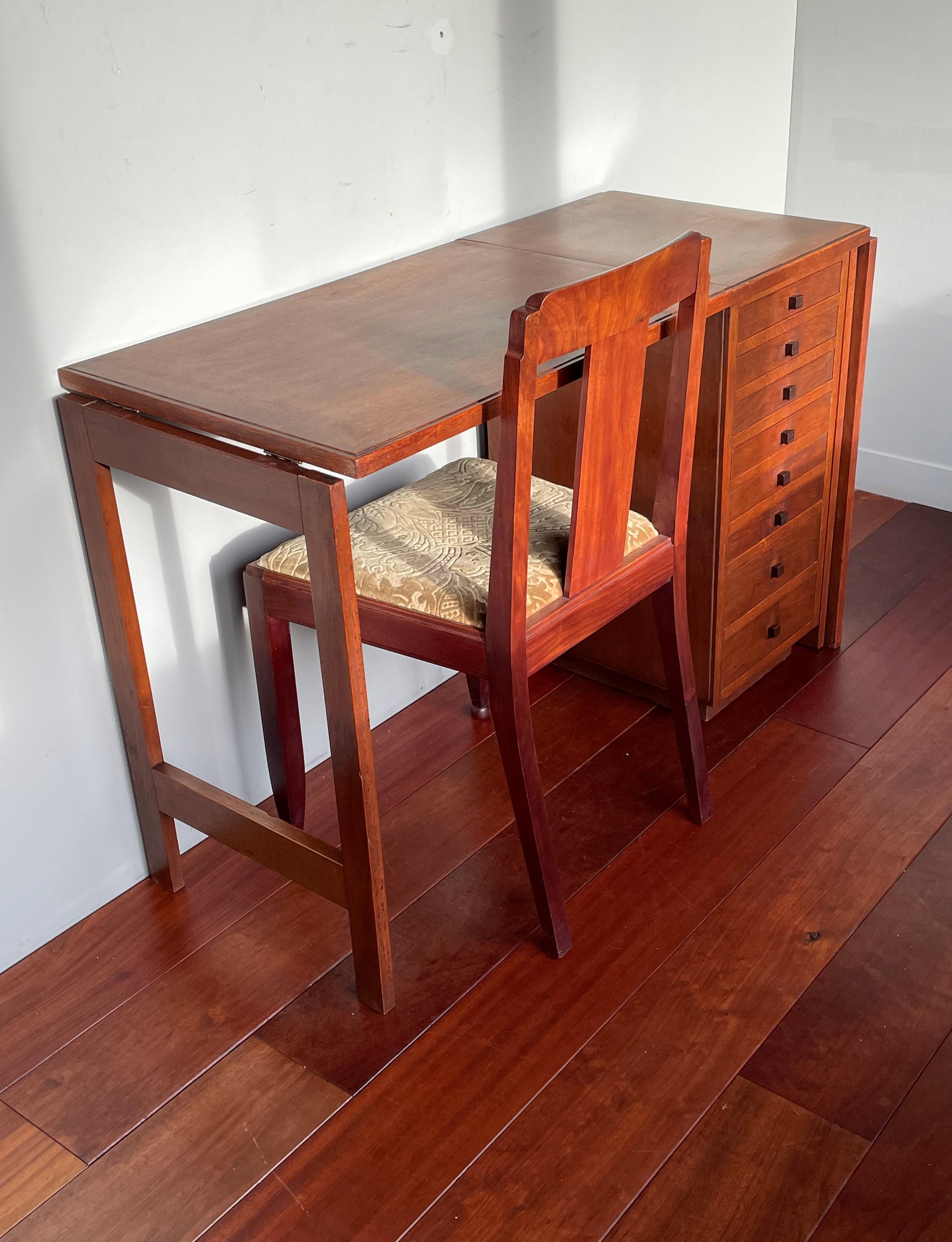Unique Dutch Arts & Crafts Oak Partners Desk and Filing Cabinet Into One, 1910s 3
