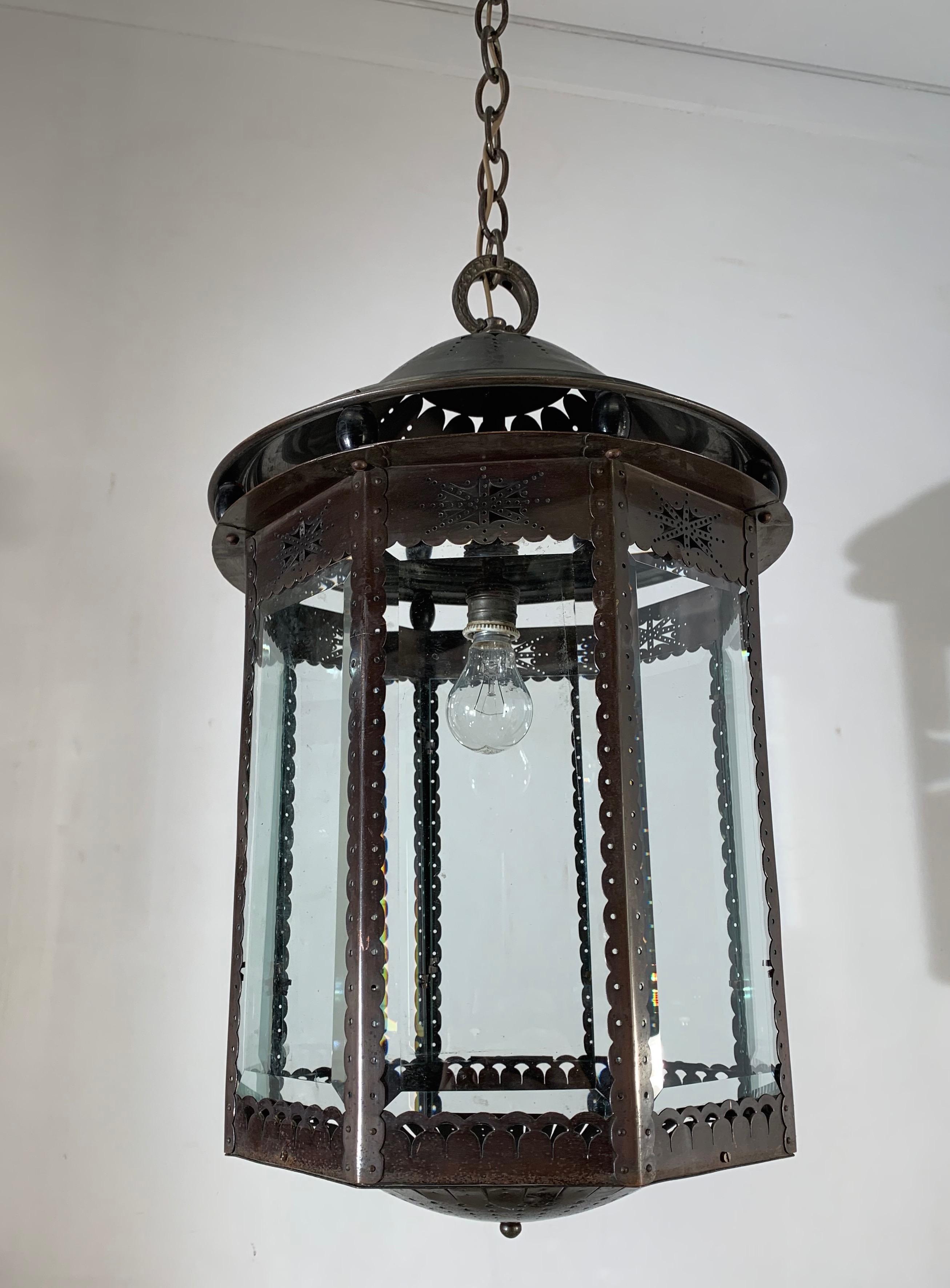 Large and all handcrafted Dutch Arts & Crafts pendant by Winkelman & Van der Bijl.

If you live in an early 1900s Arts and Crafts home or if you are a collector of unique and stylish home accessories from that era then this handcrafted light fixture