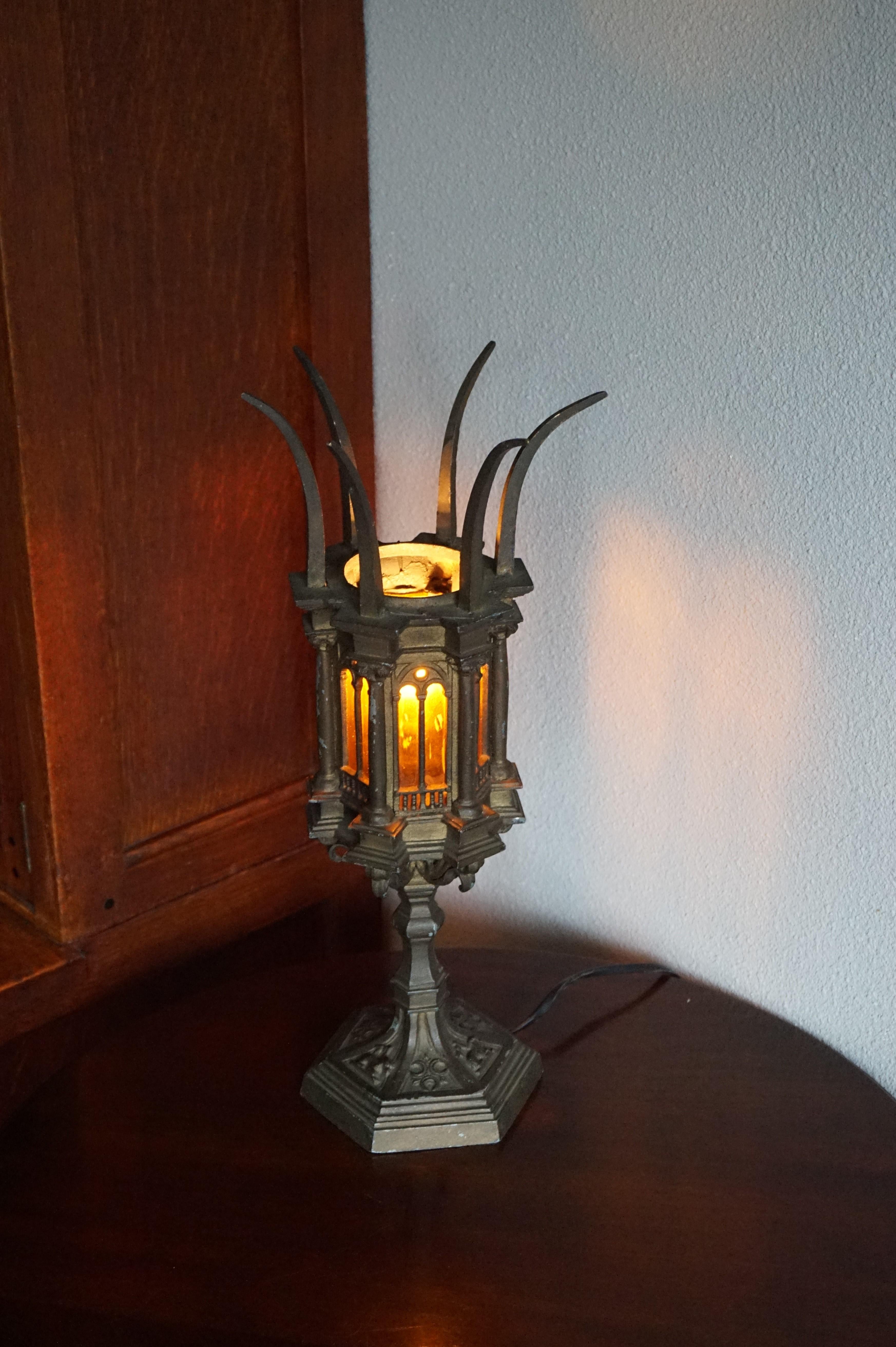 Hand-crafted, early twentieth century electrical, Gothic Style table lamp.

With early 20th century lighting as one of our specialities we can tell you that Gothic table lamps are very rare. We have sold a good number of Gothic pendants and