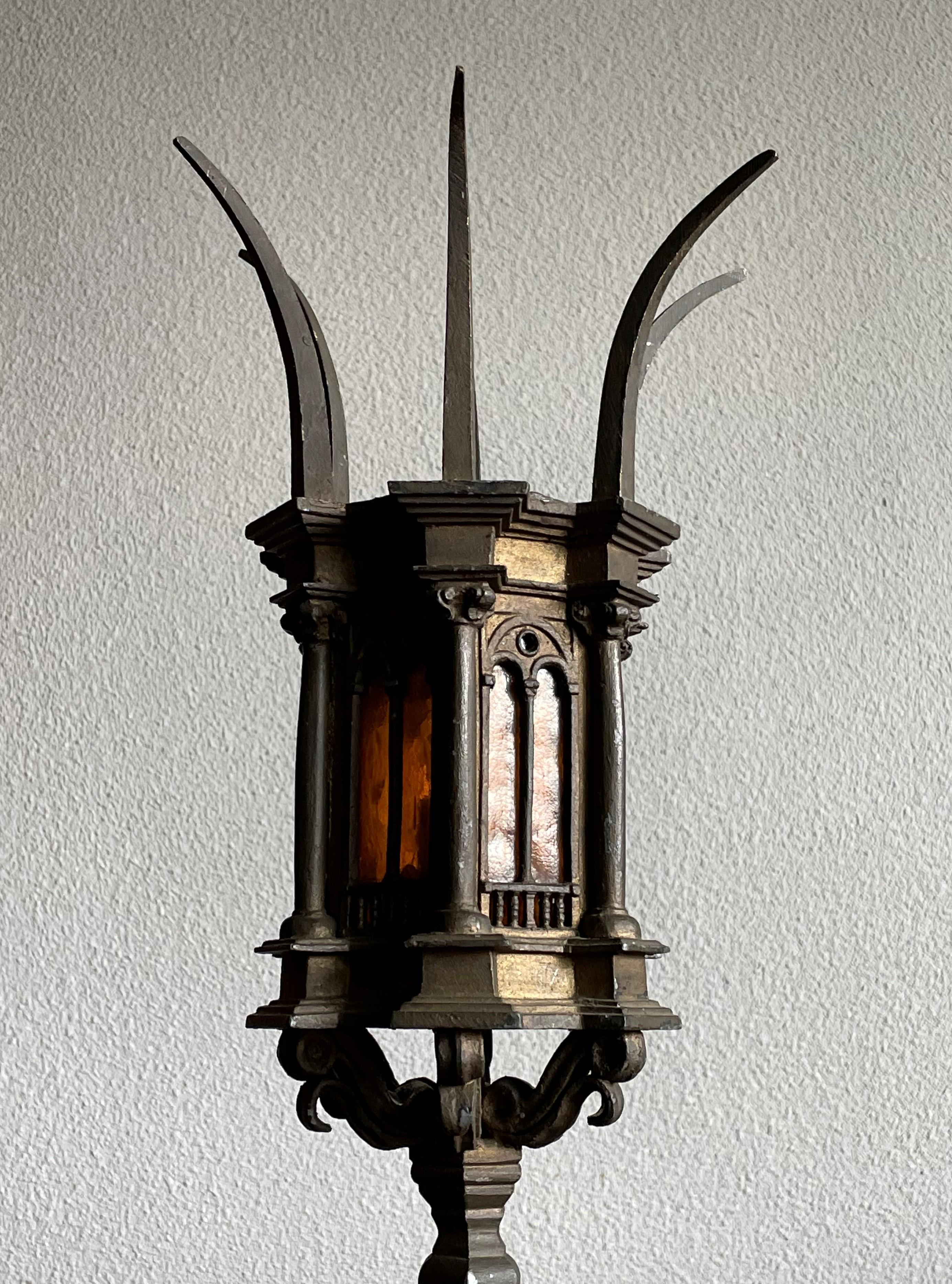 Hand-Crafted Unique Early 1900s Gothic Revival Table Lamp with Cathedral Glass Church Windows