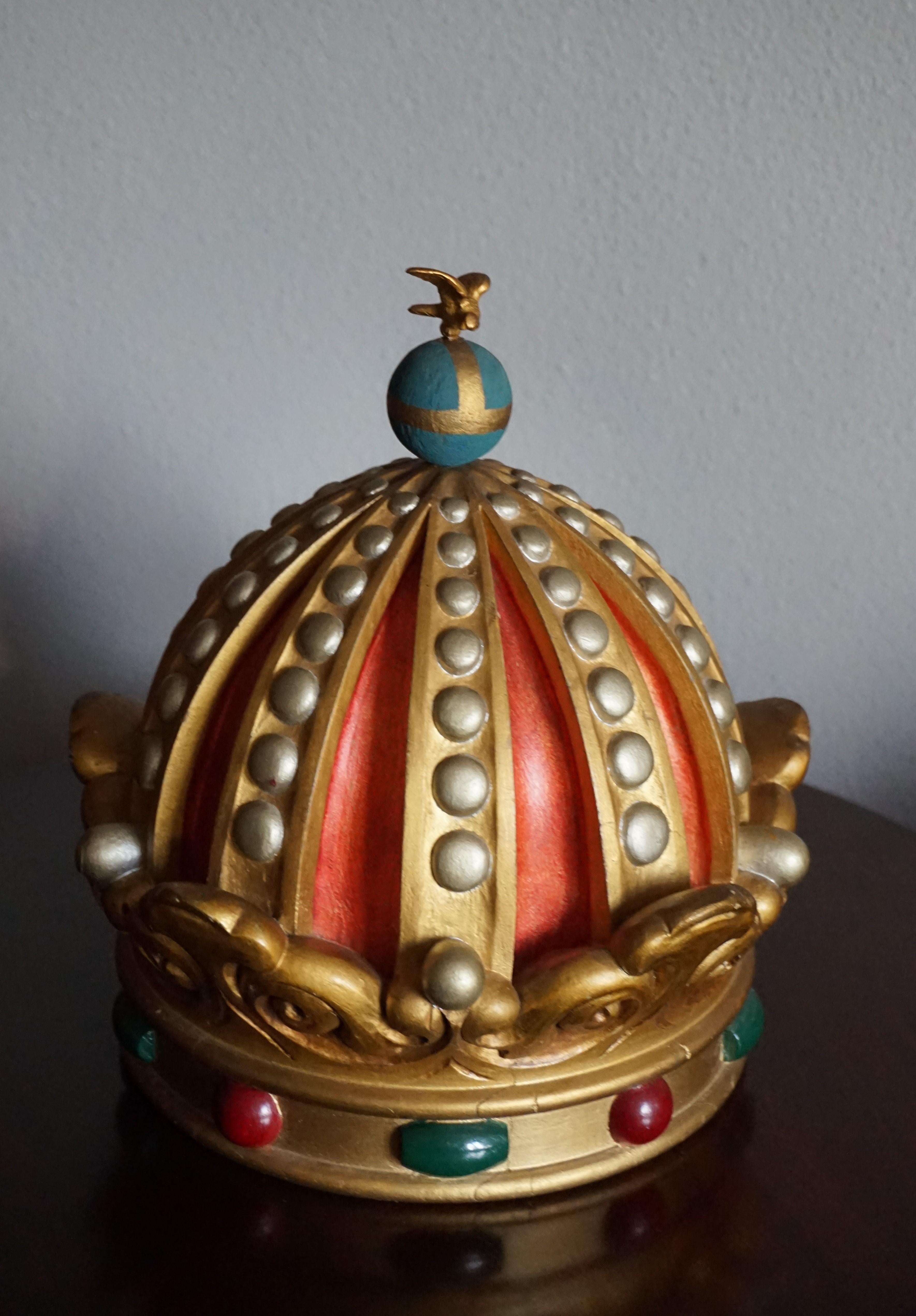 One of a kind, Gothic church relic.

In the summer of 2019 we purchased a large part of a collection of a former restorer (and avid collector) of antique church relics. This early 20th century, hand carved, gilt and hand painted wooden crown was