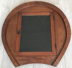 Unique Early 1900s Horse Shoe Shape Display Wall Cabinet with Beveled Glass Door