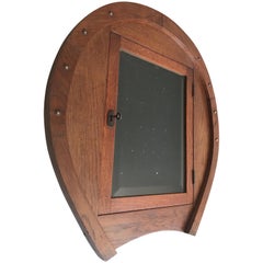 Unique Early 1900s Horse Shoe Shape Display Wall Cabinet with Beveled Glass Door