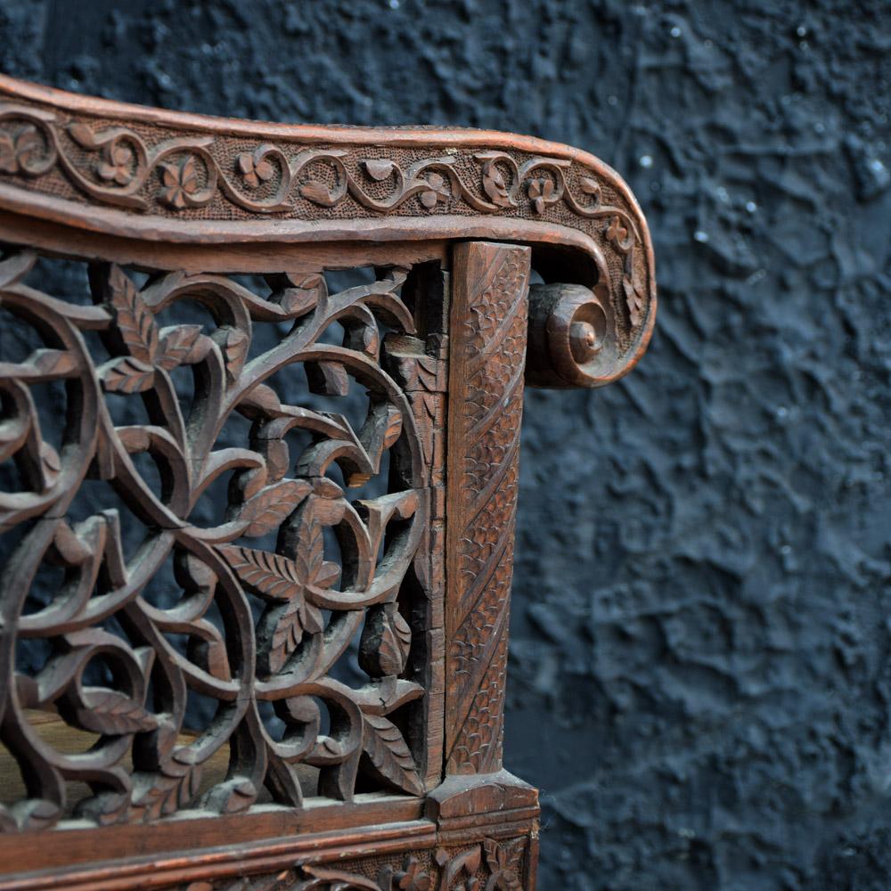 Unique Early 20th Century Hand Carved Rajasthani High Back Chair 2