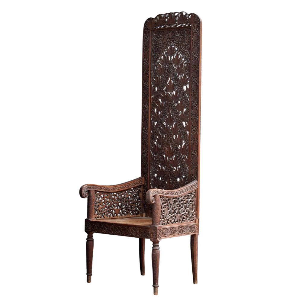 Unique Early 20th Century Hand Carved Rajasthani High Back Chair
