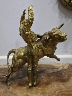 Unique Early 20th-Century Onyx and Gilt Bronze Bullfighting Inkwell