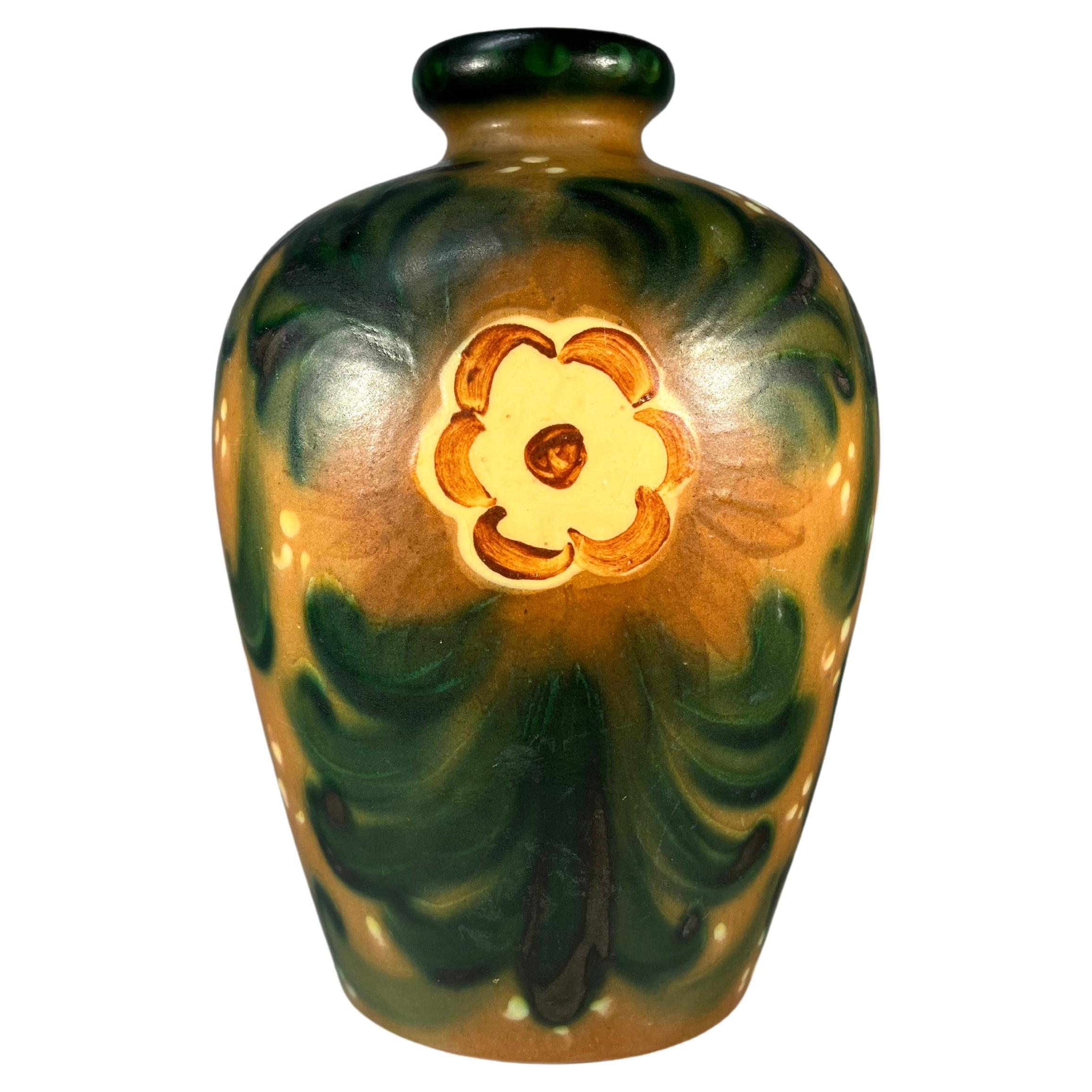 Unique, Early Ceramic Floral Vase By Upsala Ekeby, Sweden c1930s