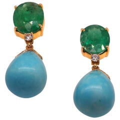 Gemjunky Unique Earrings of Turquoise and Emeralds May Birthstone