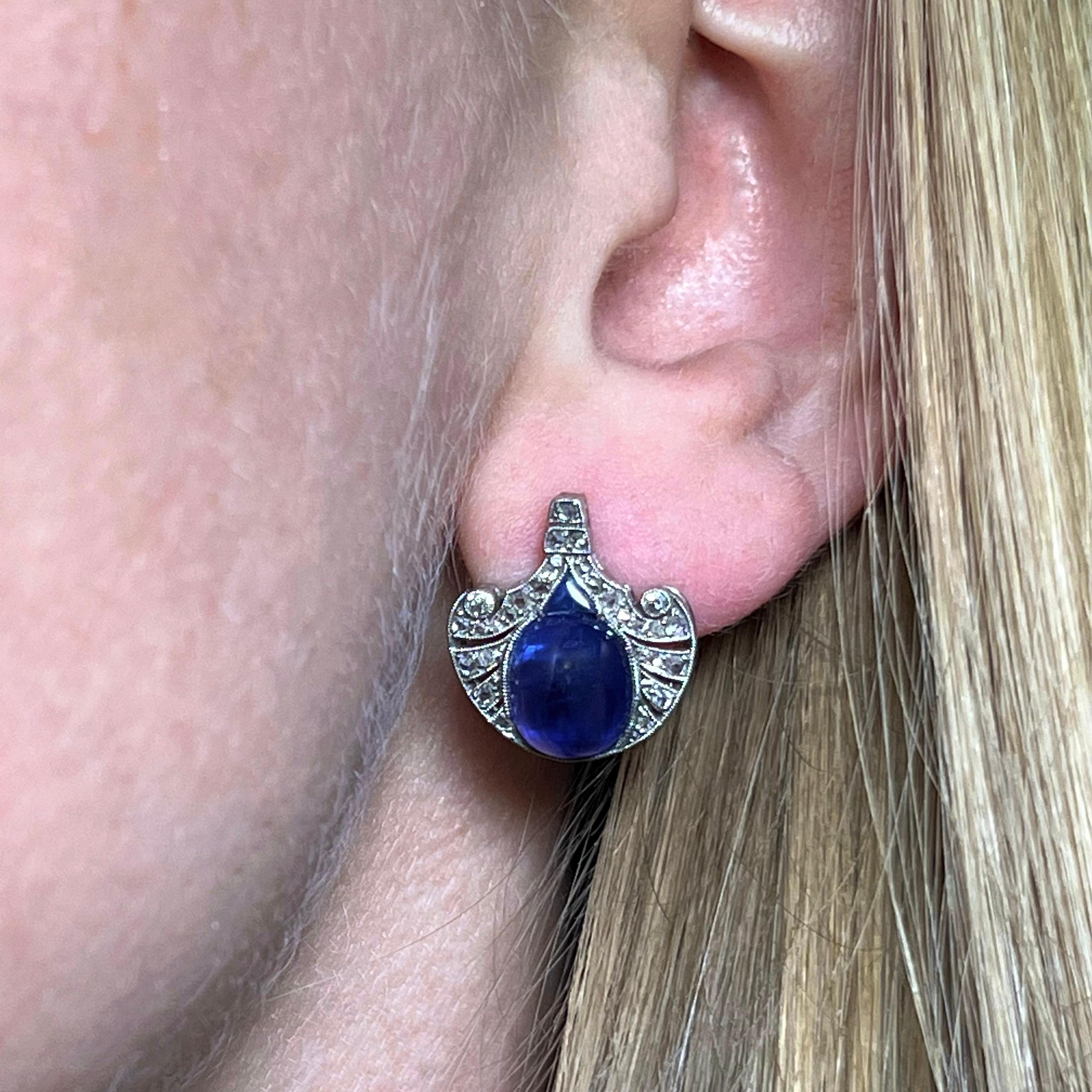 Unique Earrings with Unheated Burmese Sapphires in Platinum For Sale 7