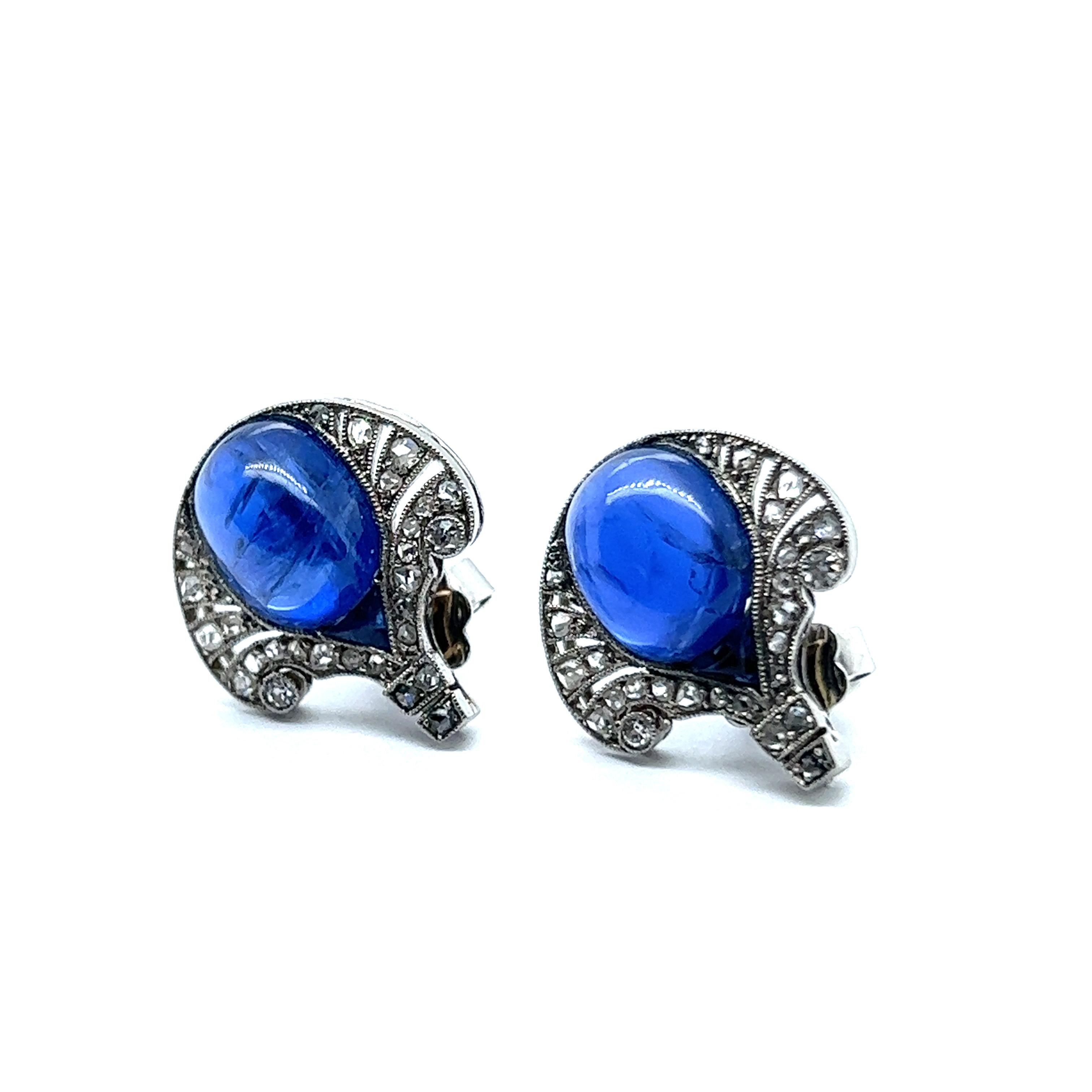 Art Deco Unique Earrings with Unheated Burmese Sapphires in Platinum For Sale