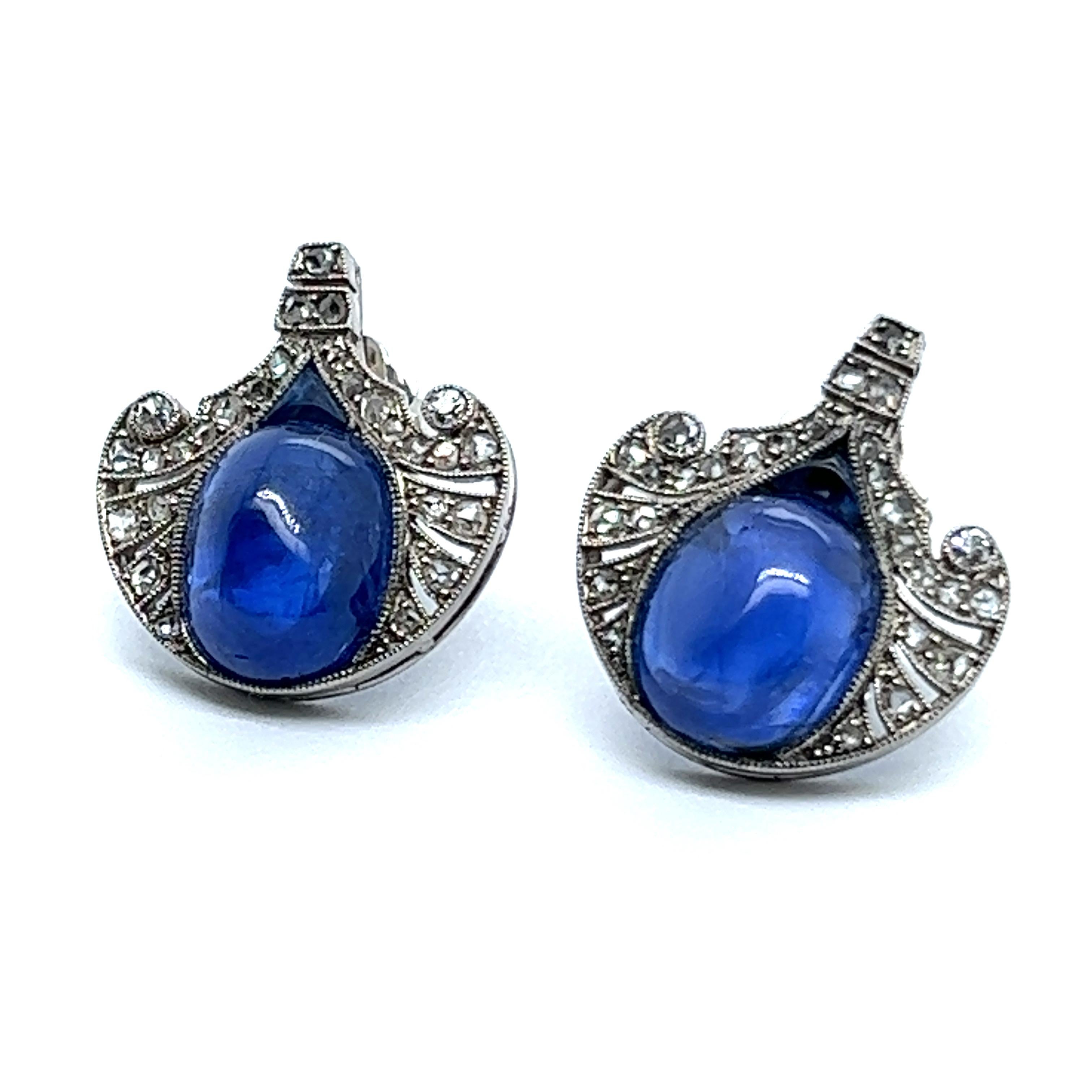Unique Earrings with Unheated Burmese Sapphires in Platinum For Sale 3
