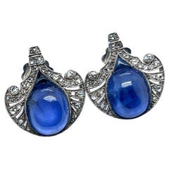 Vintage Unique Earrings with Unheated Burmese Sapphires in Platinum