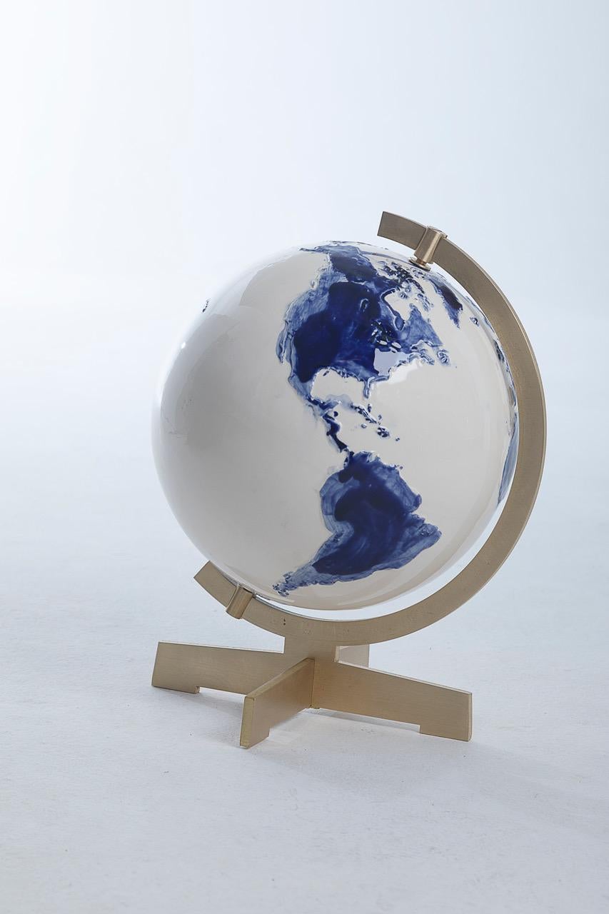 Blown Glass Unique Earth Globe Sculpture by Alex de Witte For Sale