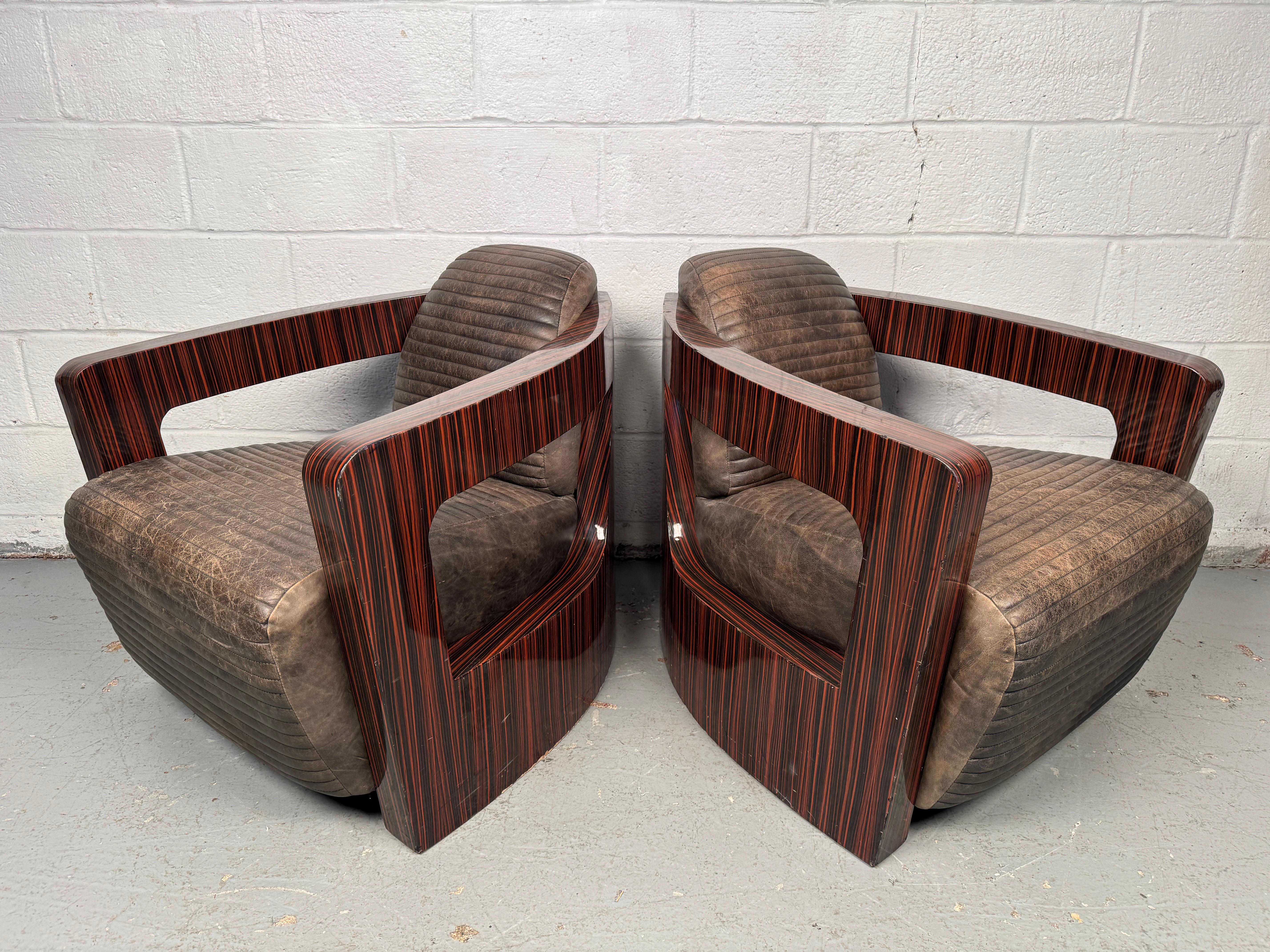 Mid-Century Modern Unique Leather Lounge Chairs Designed by Timothy Oulton For Sale