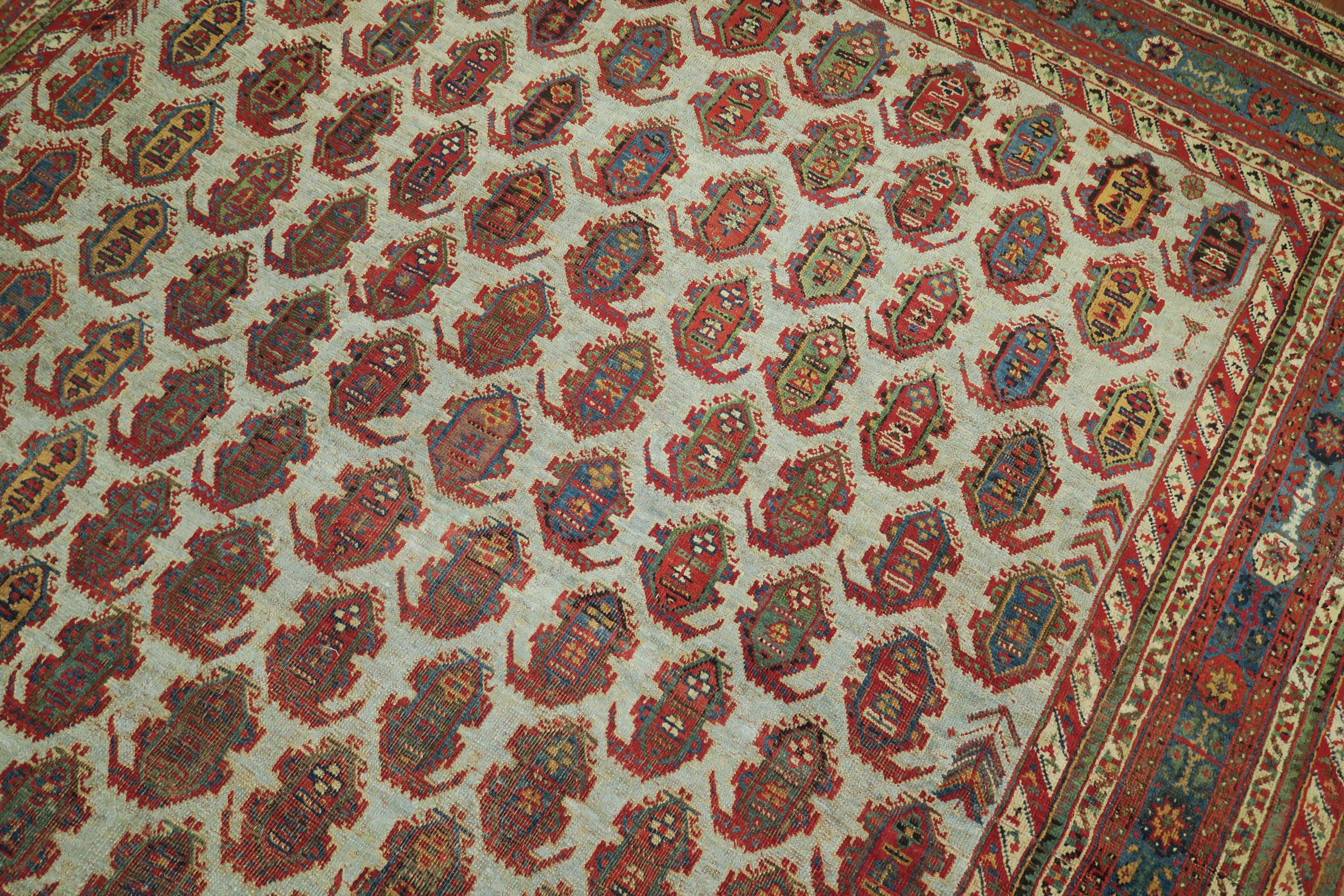 Unique Eclectic Persian Gallery Size Corridor Hallway Blue Field Paisley Rug For Sale 3