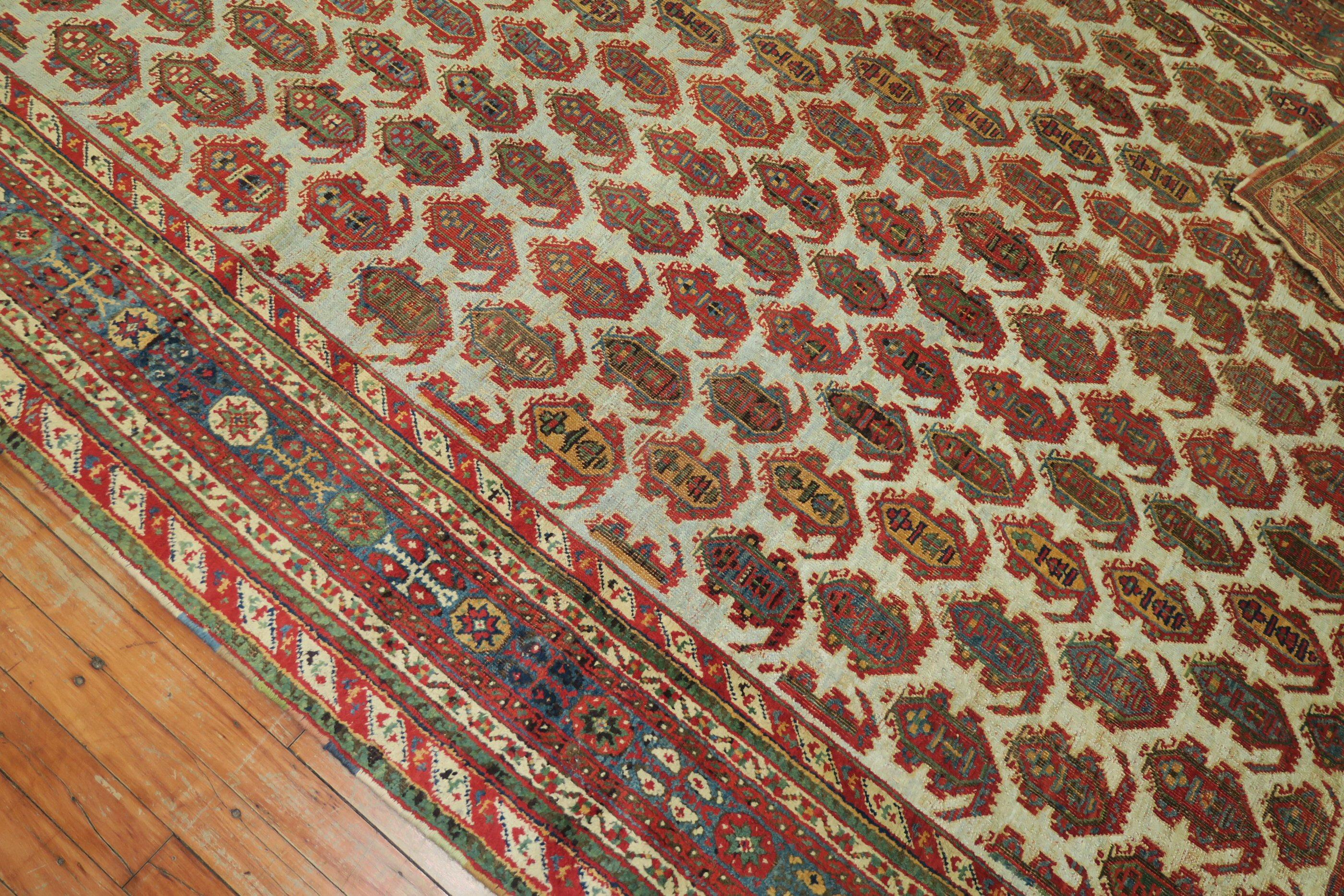 Unique Eclectic Persian Gallery Size Corridor Hallway Blue Field Paisley Rug For Sale 4
