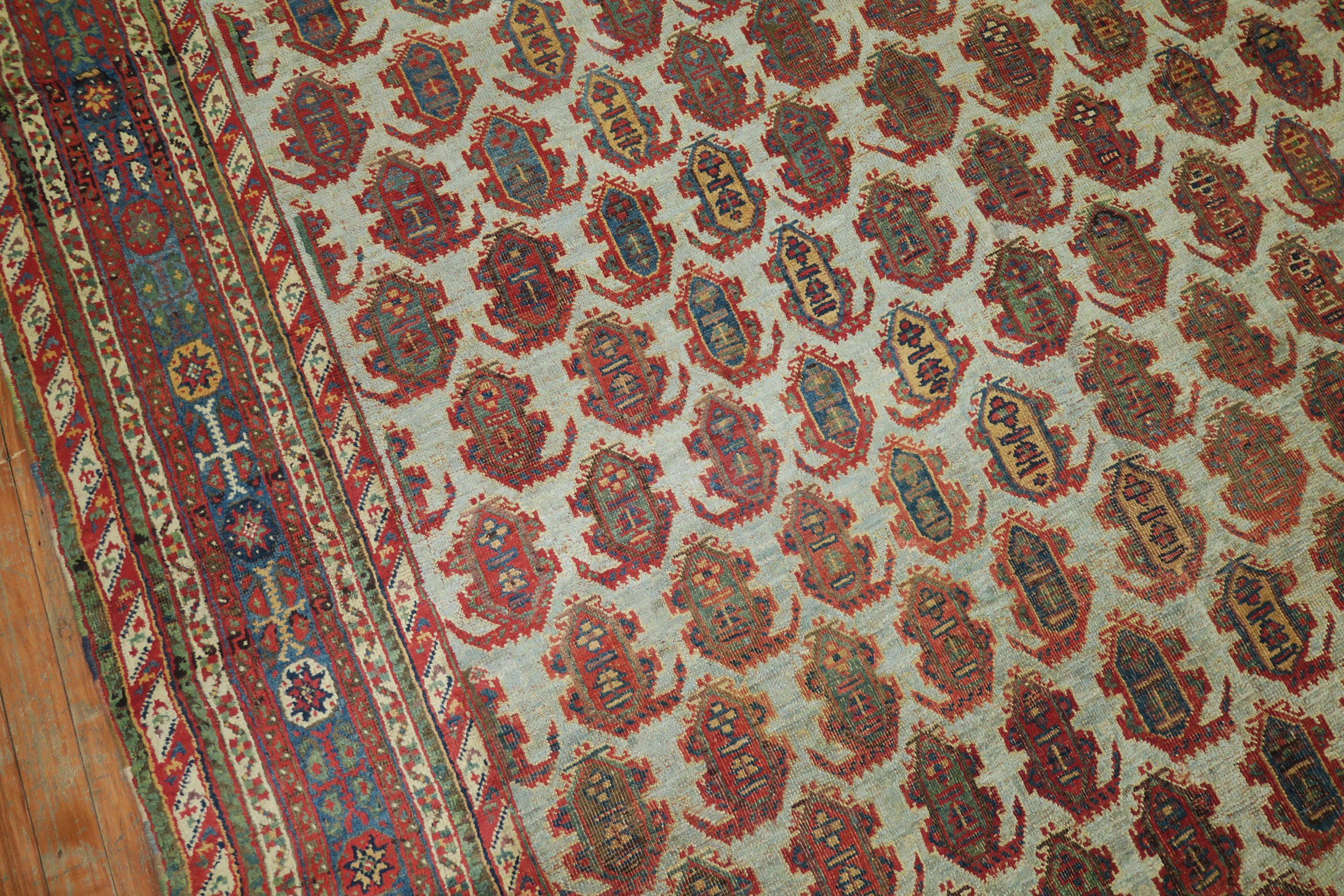 Unique Eclectic Persian Gallery Size Corridor Hallway Blue Field Paisley Rug For Sale 5