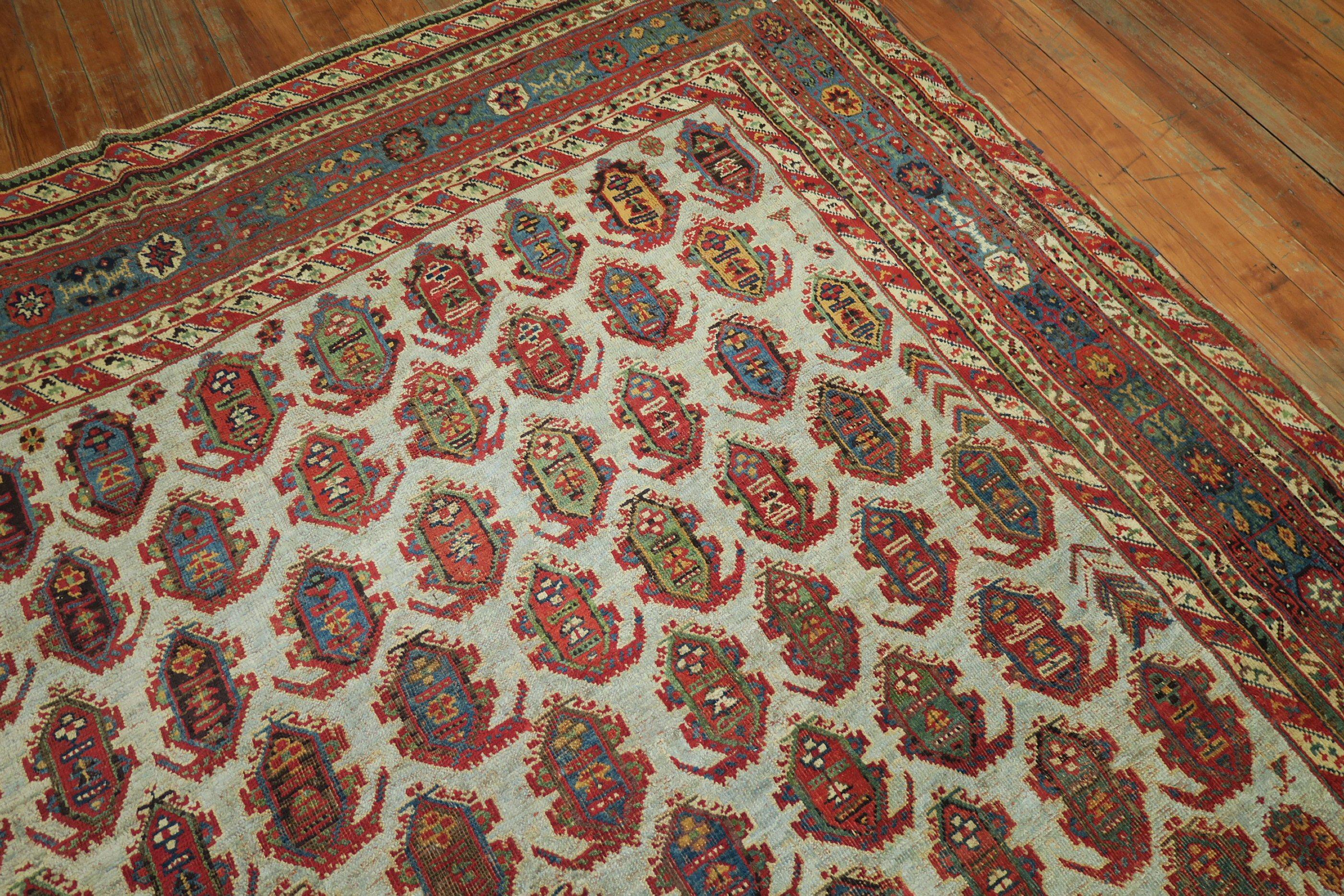 Unique Eclectic Persian Gallery Size Corridor Hallway Blue Field Paisley Rug For Sale 6
