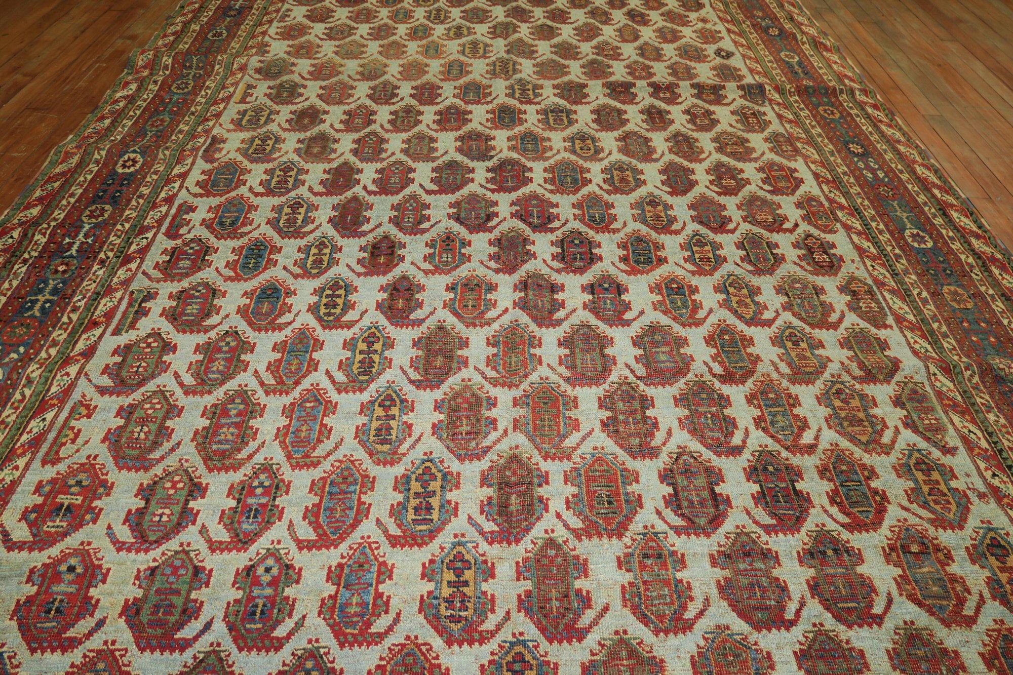 Unique Eclectic Persian Gallery Size Corridor Hallway Blue Field Paisley Rug For Sale 7