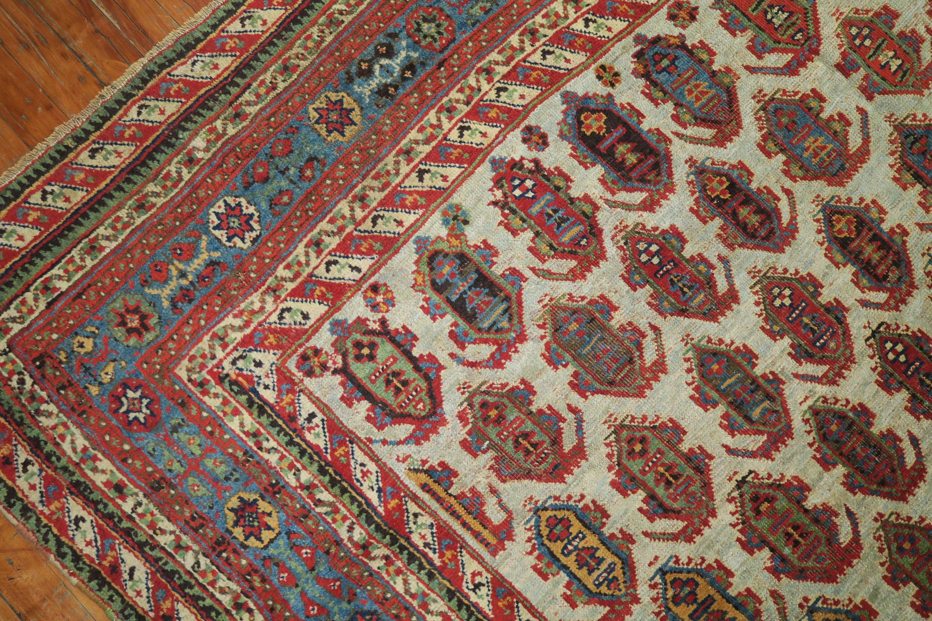 20th Century Unique Eclectic Persian Gallery Size Corridor Hallway Blue Field Paisley Rug For Sale
