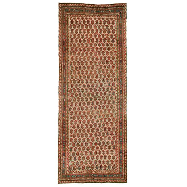 Unique Eclectic Persian Gallery Size Corridor Hallway Blue Field Paisley Rug For Sale