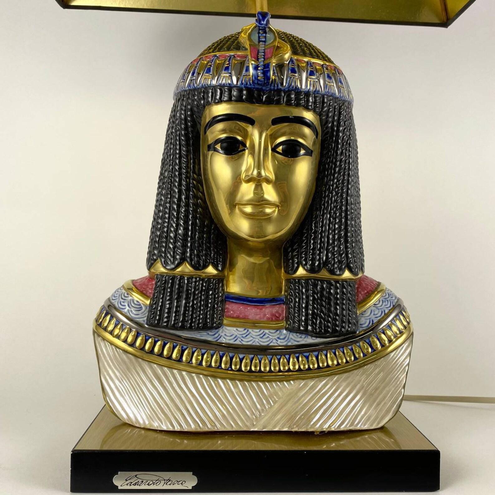 Italian Unique Edoardo Tasca Scultura Viva Table Lamp, Egyptian Pharoh Queen Bust, Italy For Sale