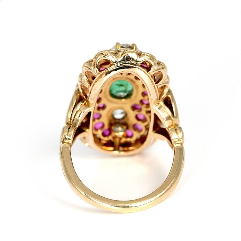 Unique Edwardian 18 Karat Gold Diamond and Cabochon Emerald and Ruby ...