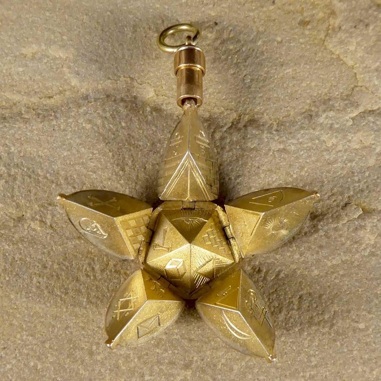 Unique Edwardian Masonic Star Opening Orb in 9 Carat Gold and Silver at