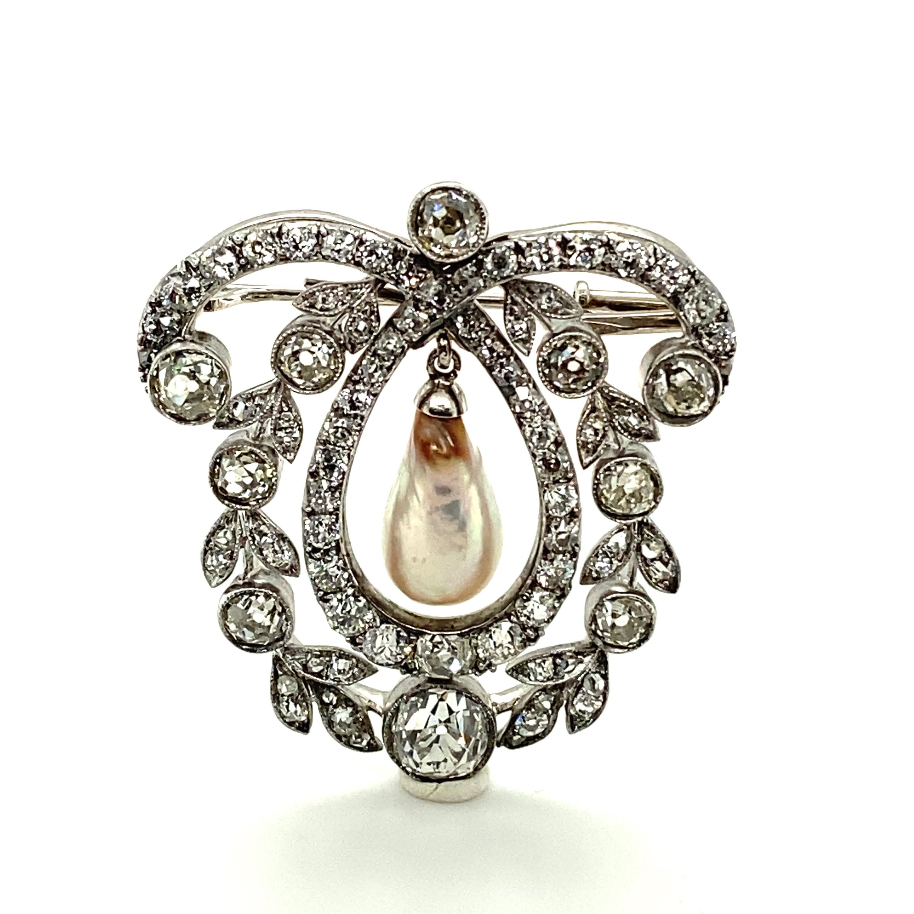 Unique Edwardian Natural Pearl and Diamond Necklace in Platinum 950 7