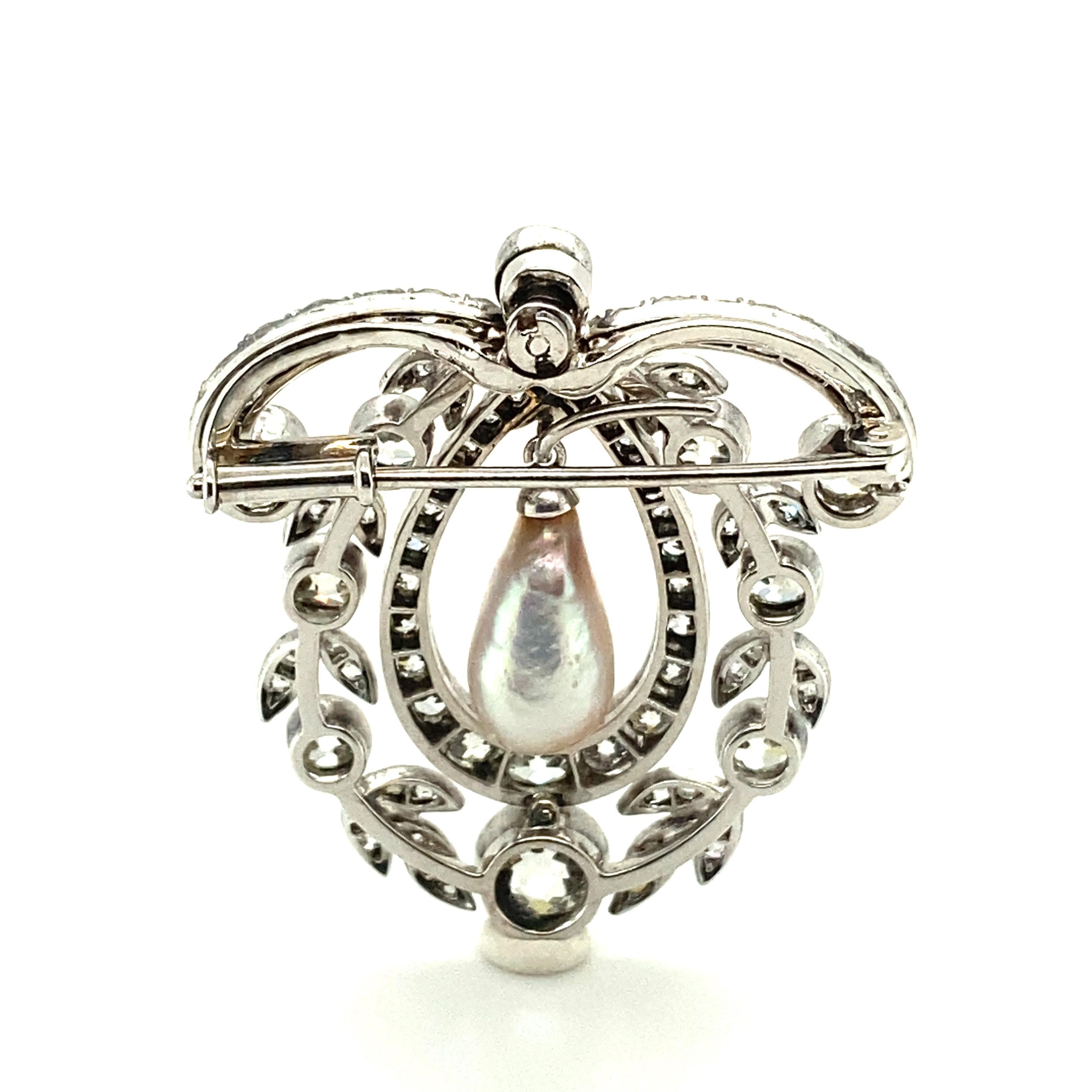 Unique Edwardian Natural Pearl and Diamond Necklace in Platinum 950 8