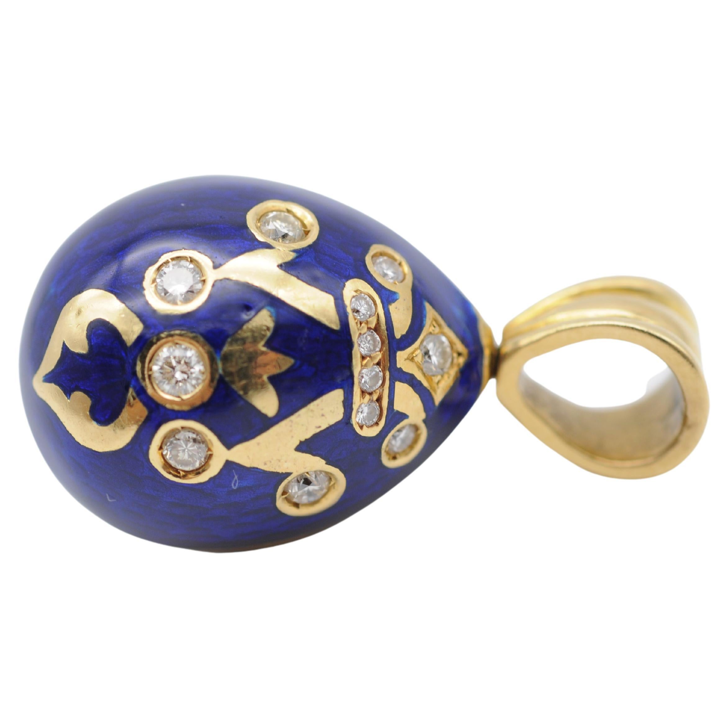 Pendentif œuf unique en or jaune 18 carats et diamants en vente 3
