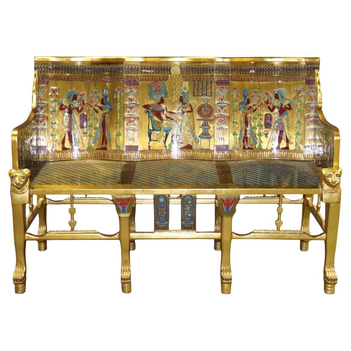 Unique Egyptian Revival Gilded Figural Bench with carved Lions For Sale