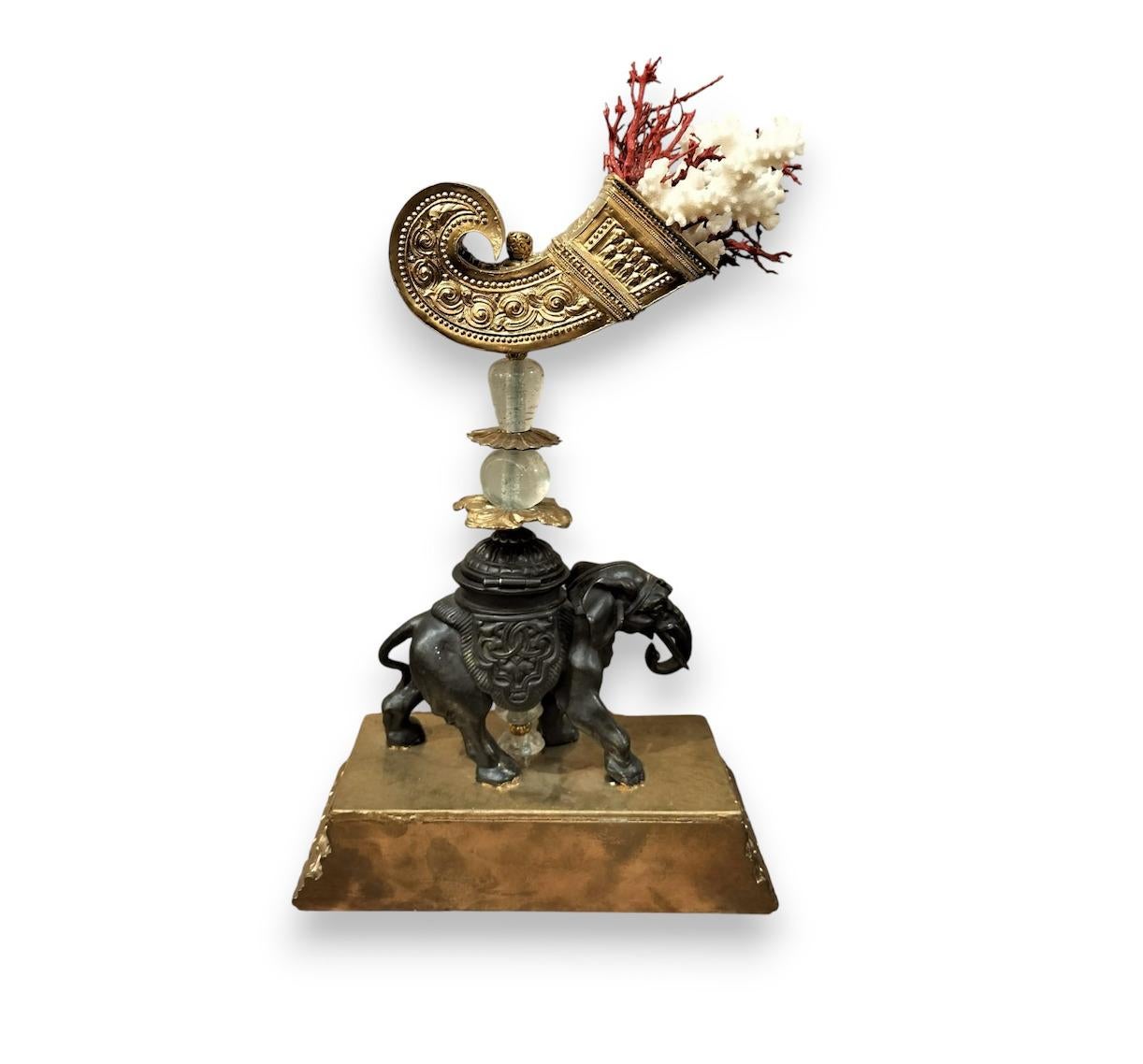 Unique Elephant Statue in Bronze with Coral, 20th Century In Good Condition For Sale In NICE, FR