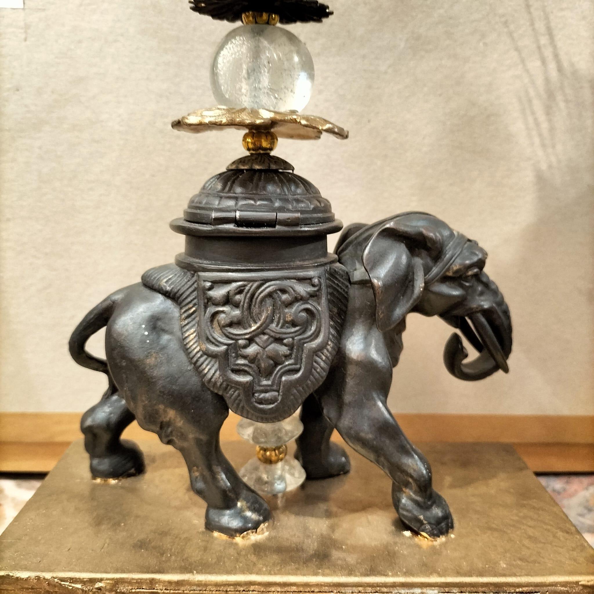 Unique Elephant Statue in Bronze with Coral, 20th Century For Sale 2