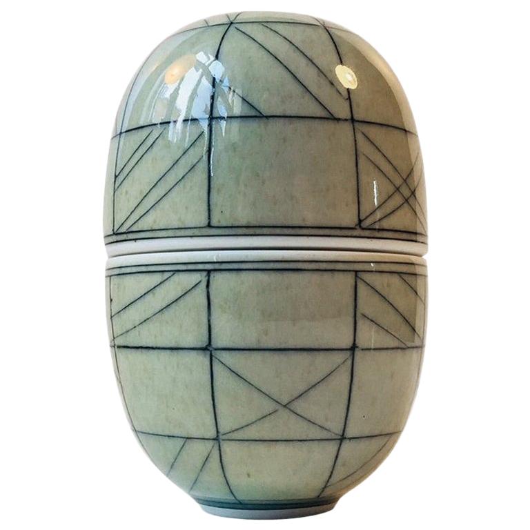 Unique Elliptical Ceramic Egg Jar by Poul E. Eliasen, Own Studio, 1980s