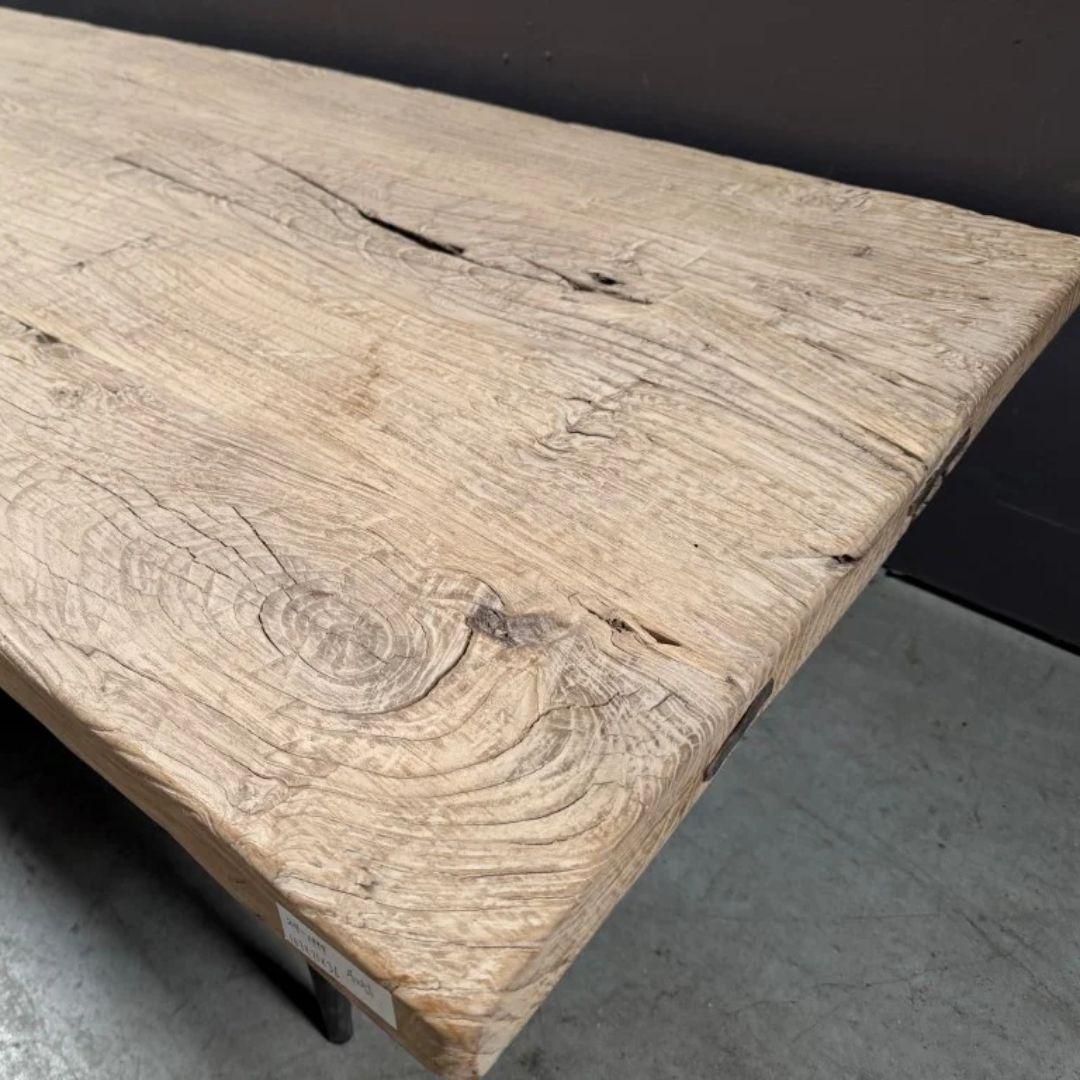 Chinese Unique Elmwood Coffee Table with Metal Base, Asia, circa 1920s For Sale
