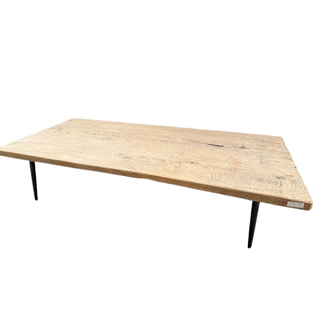 Hand-Carved Unique Elmwood Coffee Table with Metal Base, Asia, circa 1920s For Sale