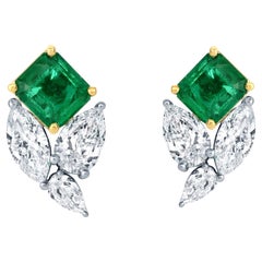 Unique Emerald and Diamond Earrings 7.1 Carats 18K Gold
