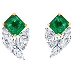 Unique Emerald and Diamond Earrings 7.1 Carats 18K Gold