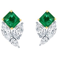 Unique Emerald and Diamond Earrings 7.1 Carats 18K Gold