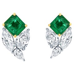 Boucles d'oreilles uniques en émeraude et diamant 7,1 carats or 18K