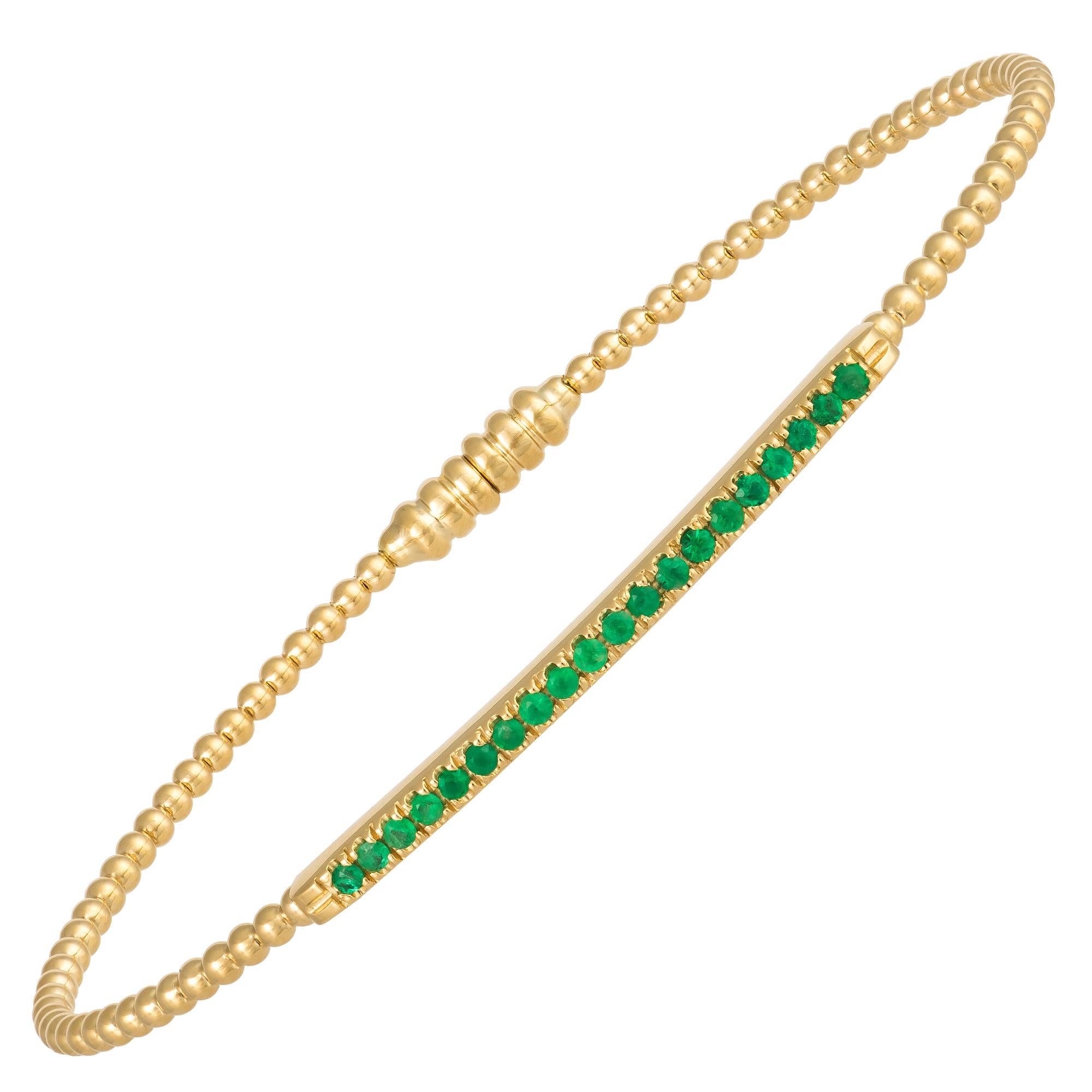 Modern Unique Emerald Bangle Bracelet Yellow Gold 18K for Her For Sale