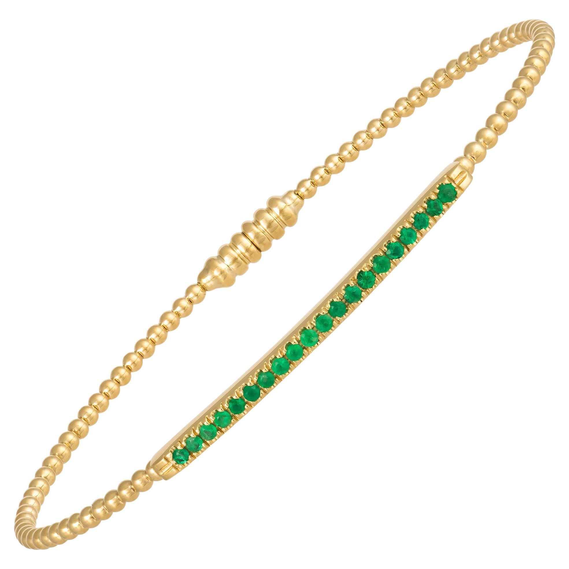 Unique Emerald Bangle Bracelet Yellow Gold 18K for Her