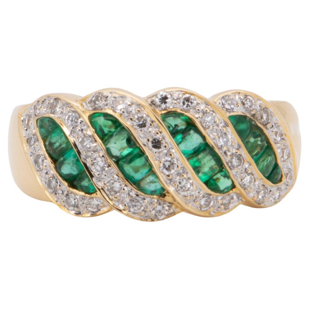 Unique Emerald Cabochon and Diamond Band 18K Gold R6718 For Sale