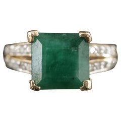 Unique Emerald Cut Emerald Diamonds Engagement Ring, Emerald 18K Gold