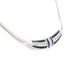 Unique Emerald Cut Sapphire Diamonds Necklace, Modern
