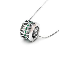 Unique Emerald Diamond Elegant White 18K Gold Pendant for Her for Him