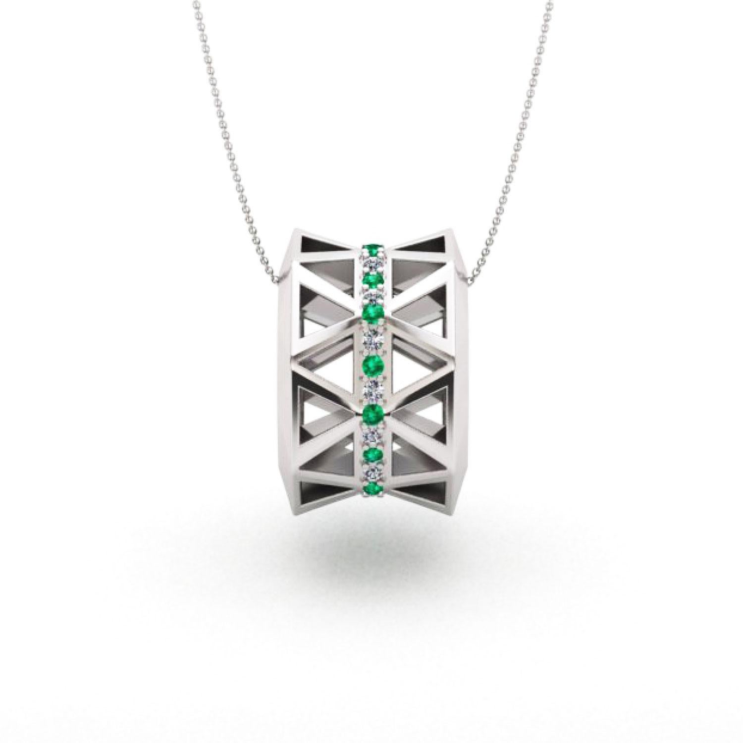 Modern Unique Emerald Diamond Elegant White 18K Gold Pendant for Her for Him For Sale